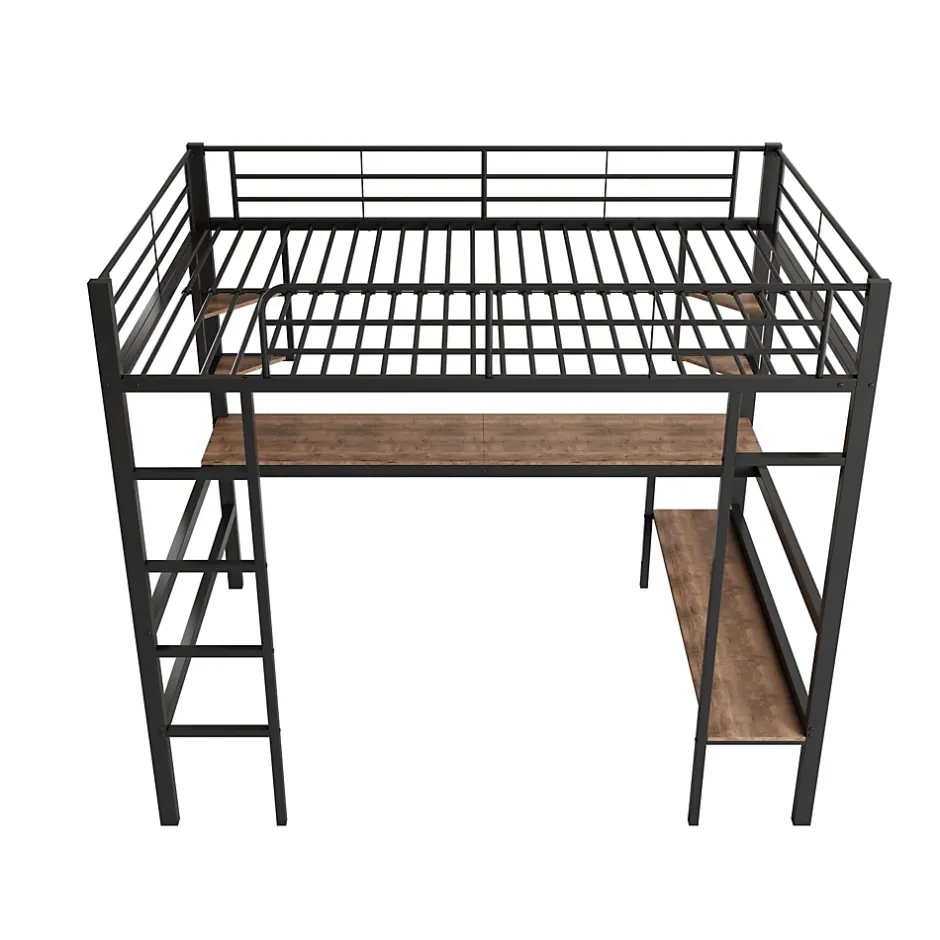 ProximaX Lit mezzanine 90x200 cm métal noir, surélevé avec échelle, bureau et 4 étagères d angle, pour enfants et ados Hot