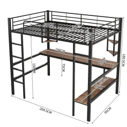 ProximaX Lit mezzanine 90x200 cm métal noir, surélevé avec échelle, bureau et 4 étagères d angle, pour enfants et ados Hot