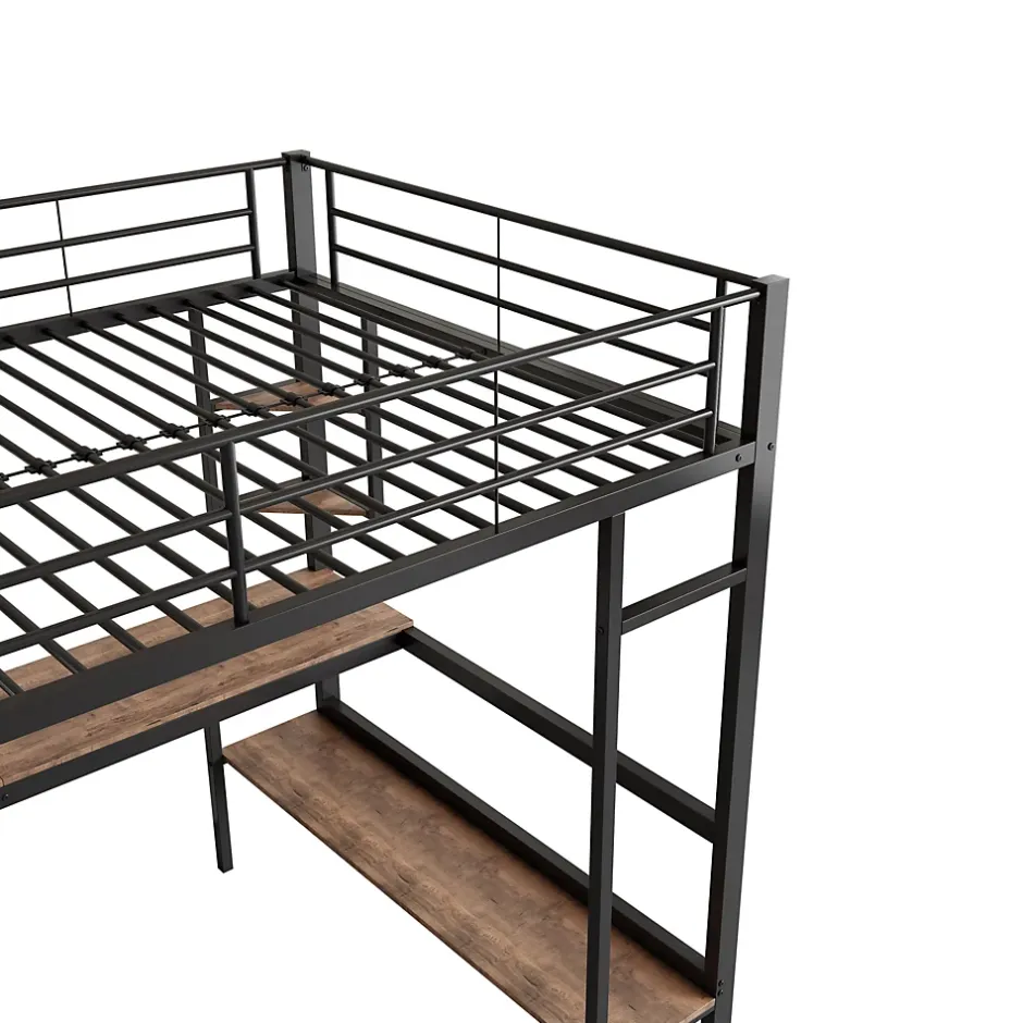 ProximaX Lit mezzanine 90x200 cm métal noir, surélevé avec échelle, bureau et 4 étagères d angle, pour enfants et ados Hot