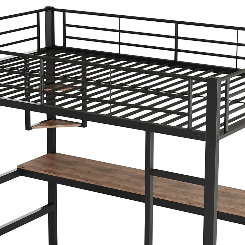 ProximaX Lit mezzanine 90x200 cm métal noir, surélevé avec échelle, bureau et 4 étagères d angle, pour enfants et ados Hot
