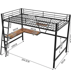 ProximaX Lit mezzanine 90x200 cm métal, surélevé, échelle, bureau en L et étagère intégrée, pour enfants et adolescents, Noir Sale