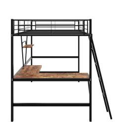 ProximaX Lit mezzanine 90x200 cm métal, surélevé, échelle, bureau en L et étagère intégrée, pour enfants et adolescents, Noir Sale