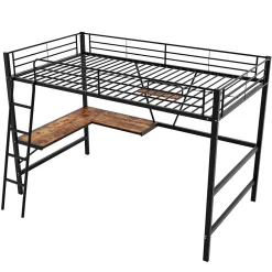 ProximaX Lit mezzanine 90x200 cm métal, surélevé, échelle, bureau en L et étagère intégrée, pour enfants et adolescents, Noir Sale
