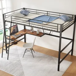 ProximaX Lit mezzanine 90x200 cm métal, surélevé, échelle, bureau en L et étagère intégrée, pour enfants et adolescents, Noir Sale