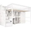ModernLuxe Lit mezzanine 90x200 cm multifonctionnel en bois et MDF - avec escalier de rangement, bureau et armoire - Blanc(sans matelas) Hot