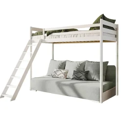 Petits-Meubles Lit mezzanine 90x200 sommier et canape inclus Orlane Blanc et gris