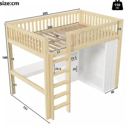 ModernLuxe Lit mezzanine 140x200cm - bureau et armoire - 3 tiroirs - escalier - naturel (matelas non inclus)