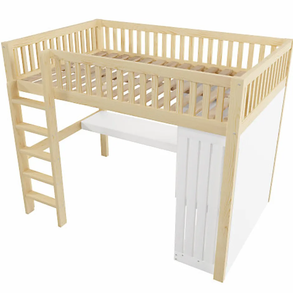 ModernLuxe Lit mezzanine 140x200cm - bureau et armoire - 3 tiroirs - escalier - naturel (matelas non inclus)