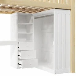 ModernLuxe Lit mezzanine 140x200cm - bureau et armoire - 3 tiroirs - escalier - naturel (matelas non inclus)