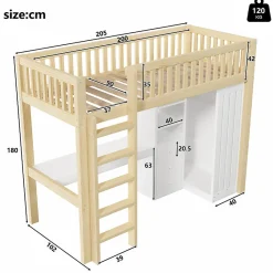 ModernLuxe Lit mezzanine 90x200cm - bureau et armoire - 3 tiroirs - escalier - naturel (matelas non inclus) Online