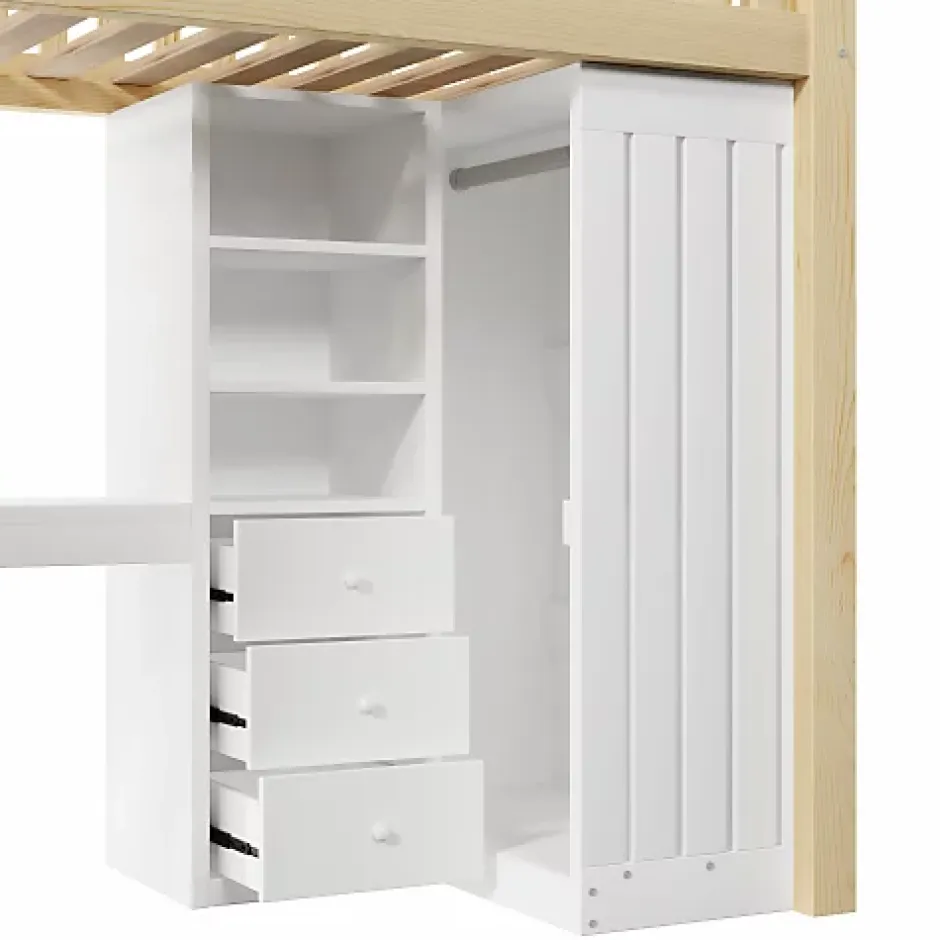 ModernLuxe Lit mezzanine 90x200cm - bureau et armoire - 3 tiroirs - escalier - naturel (matelas non inclus) Online