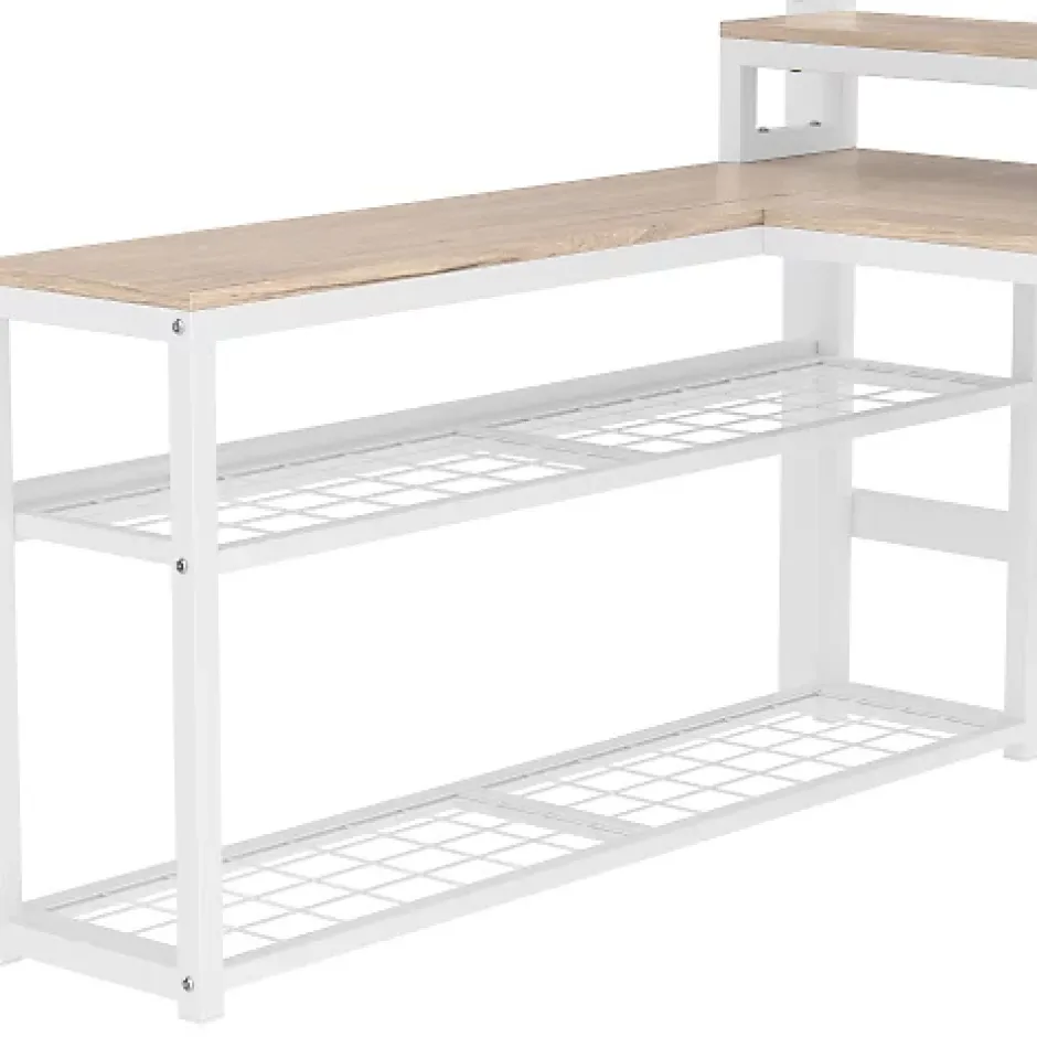 ModernLuxe Lit mezzanine 140x200cm - escalier de sécurité - rambarde - LED - bureau - port USB - blanc (matelas non inclus) Sale