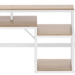 ModernLuxe Lit mezzanine 90x200cm - escalier de sécurité - rambarde - LED - bureau - port USB - blanc (matelas non inclus)