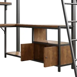 ModernLuxe Lit mezzanine 90x200cm - structure en fer - bureau avec étagère - LED - port USB - noir (matelas non inclus) Sale