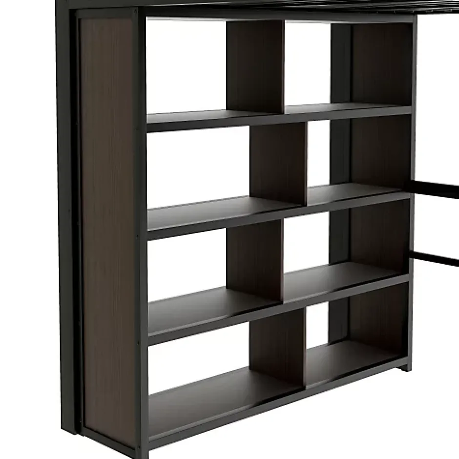ModernLuxe Lit mezzanine 140x200cm - structure en fer - bureau - rangements - LED - escalier - noir (matelas non inclus) Sale