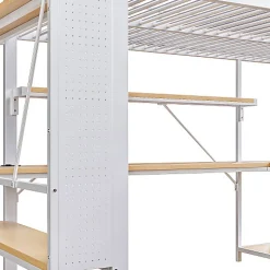 ModernLuxe Lit mezzanine 140x200cm - structure en fer - bureau avec étagère - LED - port USB - blanc (matelas non inclus)