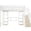 ModernLuxe Lit mezzanine 90x200cm - structure en fer - échelle de rangement - bureau - LED - USB - blanc (matelas non inclus) Hot