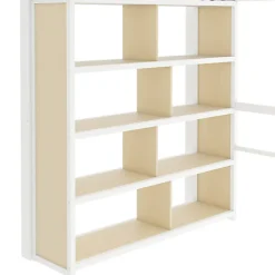 ModernLuxe Lit mezzanine 140x200cm - structure en fer - bureau - rangements - LED - escalier - blanc (matelas non inclus)