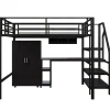 Enfant Blackcolors Lit Mezzanine 140X200Cm Armoire Bureau Noir