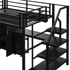 Enfant Blackcolors Lit Mezzanine 140X200Cm Armoire Bureau Noir