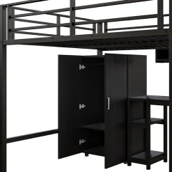 Enfant Blackcolors Lit Mezzanine 140X200Cm Armoire Bureau Noir