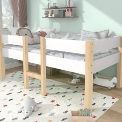 ModernLuxe Lit mezzanine 90x200cm avec barrières de sécurité - en bois de pin massif - Blanc