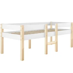 ModernLuxe Lit mezzanine 90x190cm avec barrières de sécurité - en bois de pin massif - Blanc