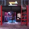 ModernLuxe Lit mezzanine 140x200cm avec LED - avec bureau - avec échelle et armoire - avec 1 tiroir - noir + rouge (matelas non inclus) Outlet