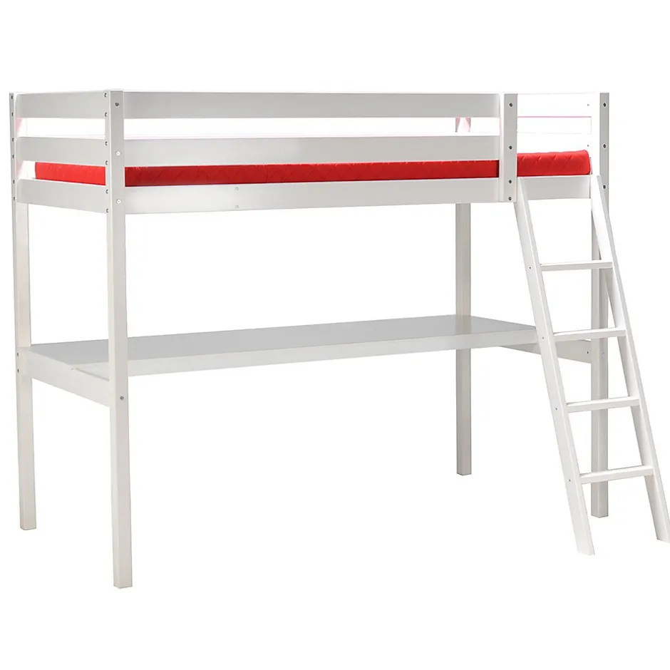 Bb Loisir Lit Mezzanine 90x190cm blanc ASPI avec bureau incl. Sommier et échelle