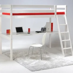 Bb Loisir Lit Mezzanine 90x190cm blanc ASPI avec bureau incl. Sommier et échelle