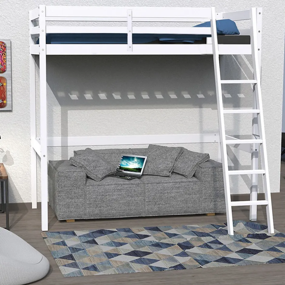Bb Loisir Lit Mezzanine 90x190cm blanc SALA avec incl. Sommier et échelle
