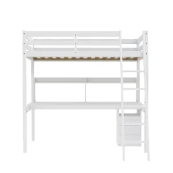 Bb Loisir Lit Mezzanine 90x190cm blanc SALA avec Bureau et commode incl. Sommier et échelle