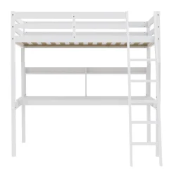 Bb Loisir Lit Mezzanine 140x190cm blanc SALA avec Bureau et étagères incl. Sommier et échelle
