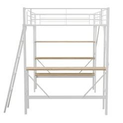 Enfant ProximaX Lit mezzanine 90x200cm, cadre en métal, lit surélevé avec échelle, bureau et 3 grandes étagères pour enfants, adolescents, blanc