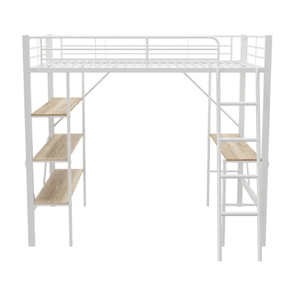 Enfant ProximaX Lit mezzanine 90x200cm, cadre en métal, lit surélevé avec échelle, bureau et 3 grandes étagères pour enfants, adolescents, blanc