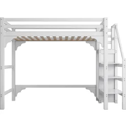 Enfant Blackcolors Lit Mezzanine 140X200Cm Escalier Armoire Blanc