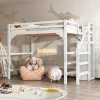 Enfant ProximaX Lit mezzanine 140x200cm, lit d'enfant avec sommier à lattes, escalier avec armoire de rangement, anti-chute, blanc