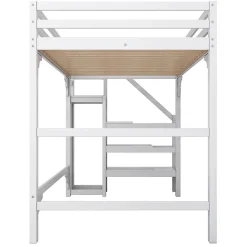 Enfant ProximaX Lit mezzanine 140x200cm, lit d'enfant avec sommier à lattes, escalier avec armoire de rangement, anti-chute, blanc