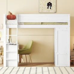 ProximaX Lit mezzanine 90x200cm, lit enfant polyvalent, équipé d'armoire, bureau et tiroirs, échelle, sommier à lattes, pin, blanc Hot