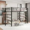 Enfant ProximaX Lit mezzanine 140x200cm, lit enfant avec échelles et étagères de rangement et petite penderie, design haute clôture, noir