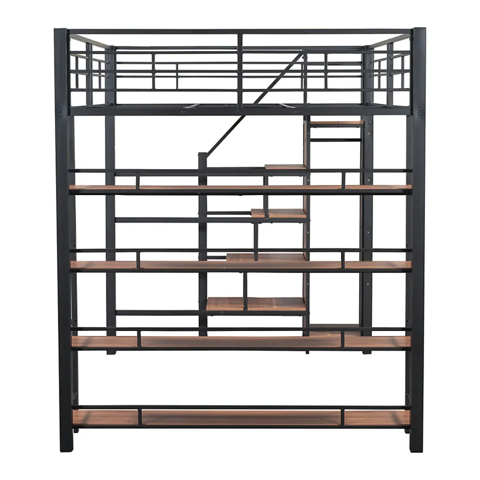 Enfant ProximaX Lit mezzanine 140x200cm, lit enfant avec échelles et étagères de rangement et petite penderie, design haute clôture, noir