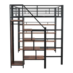 Enfant ProximaX Lit mezzanine 140x200cm, lit enfant avec échelles et étagères de rangement et petite penderie, design haute clôture, noir