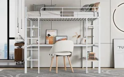Simple Life Lit mezzanine, 90x200cm, metal, blanc, bureau, etageres, enfants, ados Discount