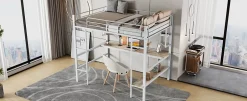 Simple Life Lit mezzanine, 90x200cm, metal, blanc, bureau, etageres, enfants, ados Discount