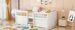 Enfant Fortuna lai Lit Mi-Haut 90x200cm, 4 Tiroirs, Échelle, Pin, Sans Matelas, Style Minimaliste, Blanc
