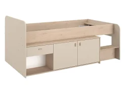 Vente-unique Lit mi-hauteur 90 x 190/200 cm avec rangements - Beige et naturel + Sommier - LUNOBI Sale