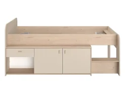 Vente-unique Lit mi-hauteur 90 x 190/200 cm avec rangements - Beige et naturel + Sommier - LUNOBI Sale