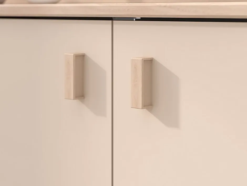 Vente-unique Lit mi-hauteur 90 x 190/200 cm avec rangements - Beige et naturel + Sommier - LUNOBI Sale