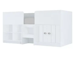 Vente-unique Lit mi-hauteur 90 x 190 cm avec rangements - Coloris : Blanc - BOUTANIO Sale
