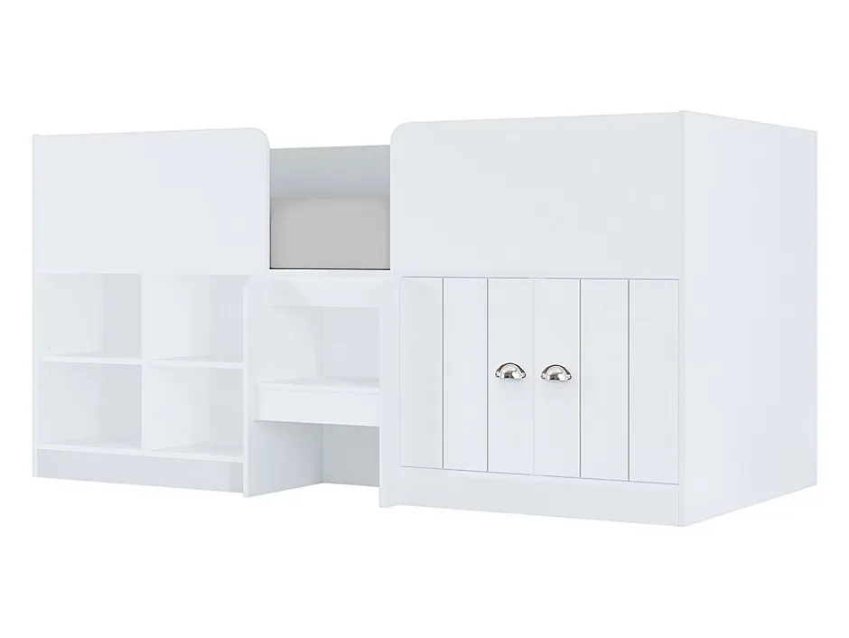 Vente-unique Lit mi-hauteur 90 x 190 cm avec rangements - Coloris : Blanc - BOUTANIO Sale